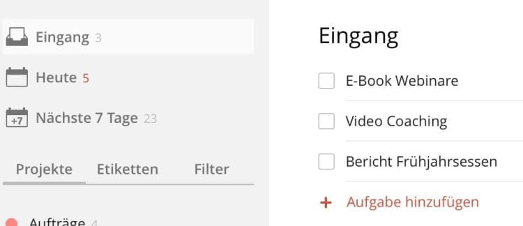 Der Eingang im Todoist